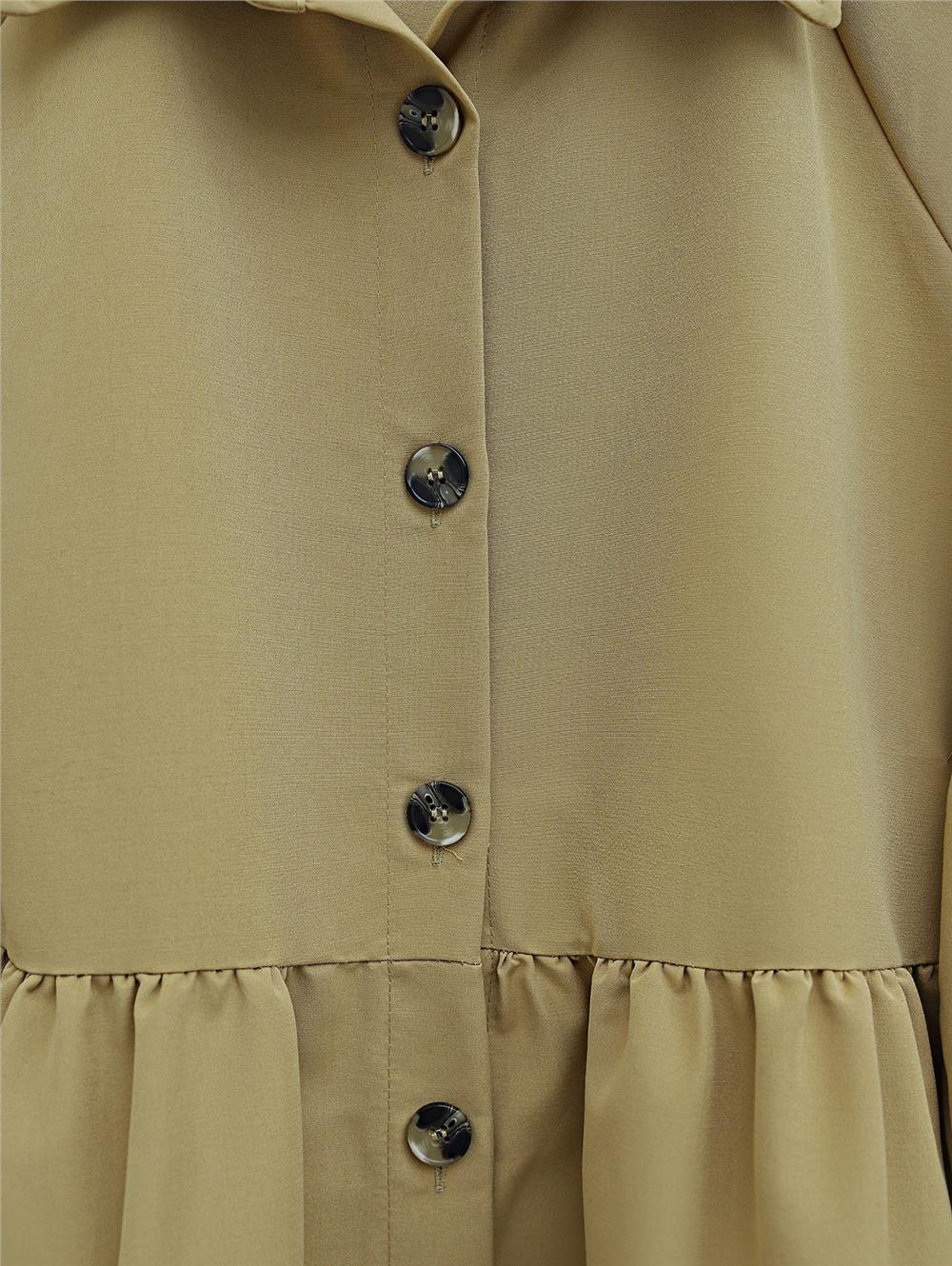 Eteği Katlı Çift Cepli Tunik -Vizon-120-1588-R23