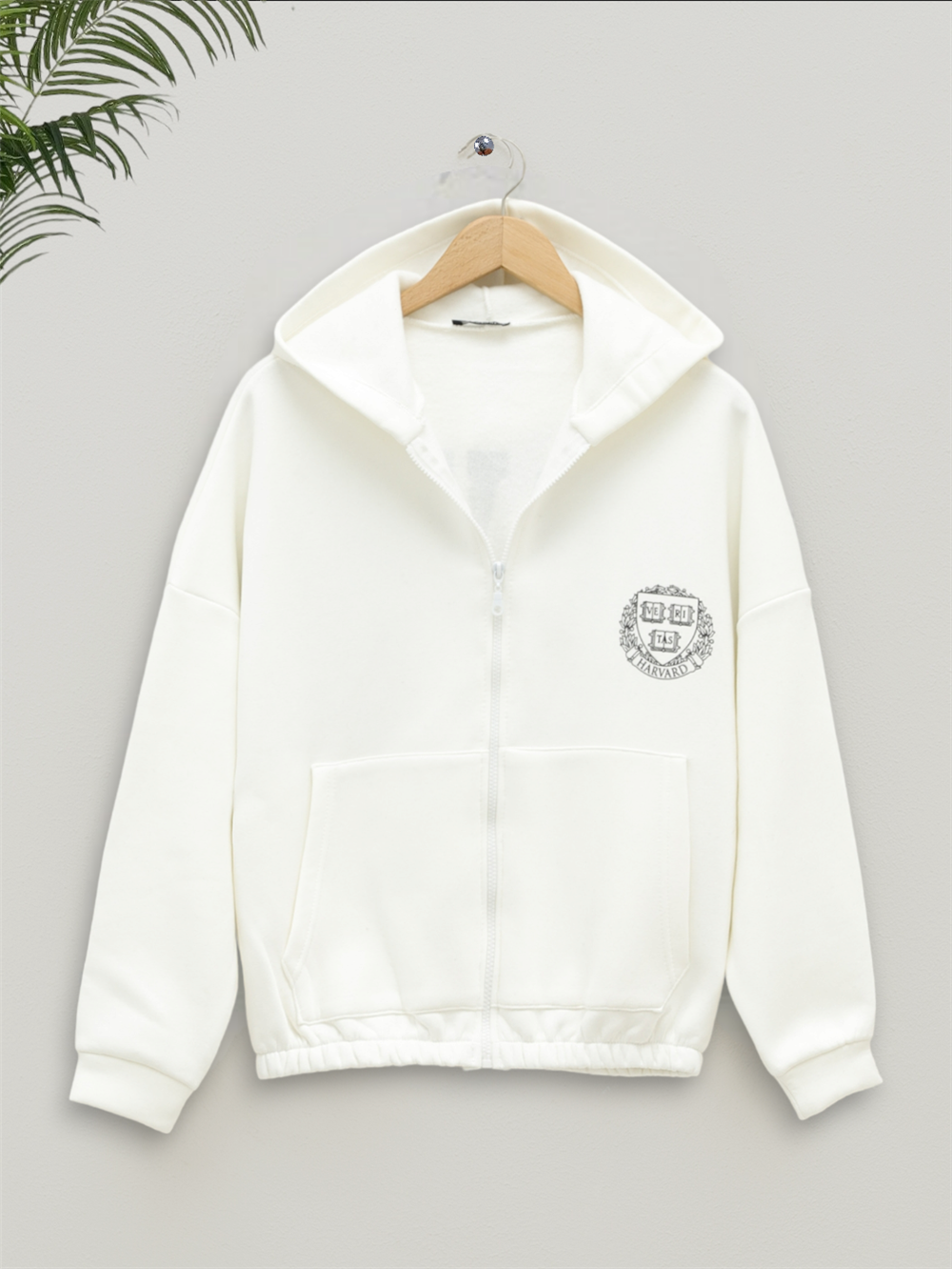 Hooded Sweat with Elastic Skirt - White-357-3048-R02