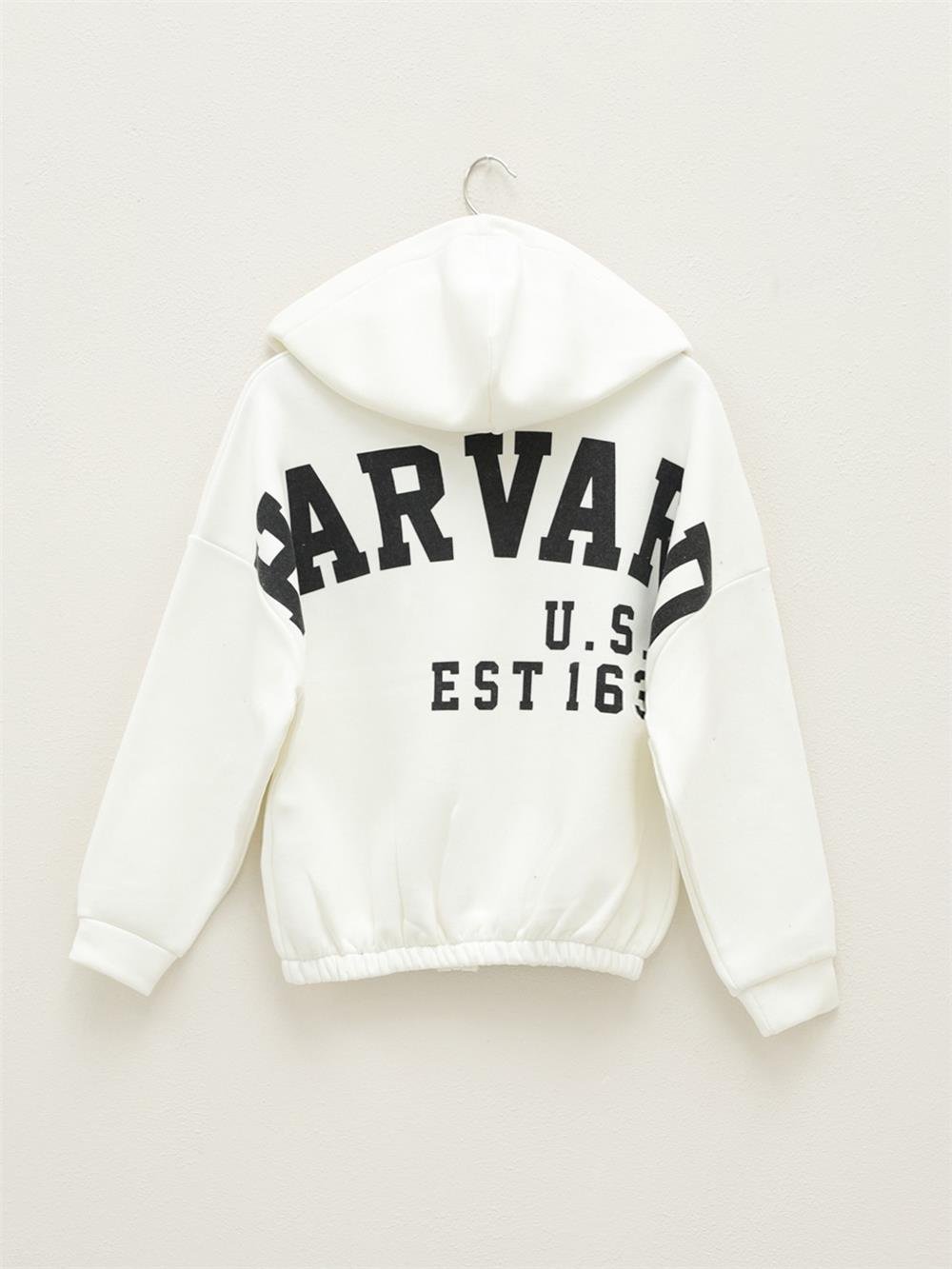Hooded Sweat with Elastic Skirt - White-357-3048-R02