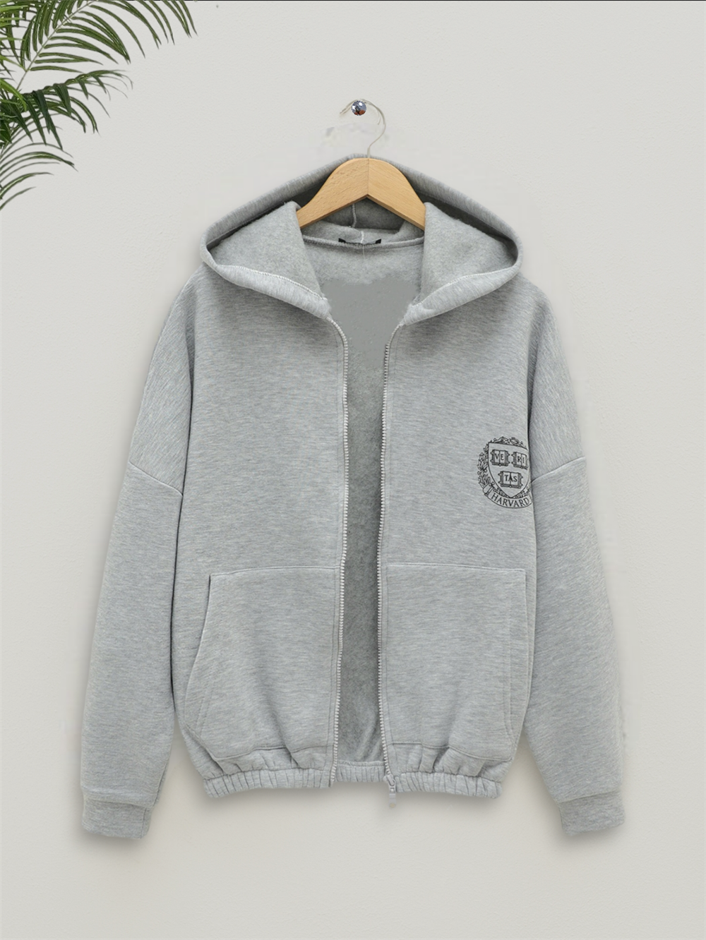 Hooded Sweatshirt with Elastic Skirt - Gray-357-3048-R11