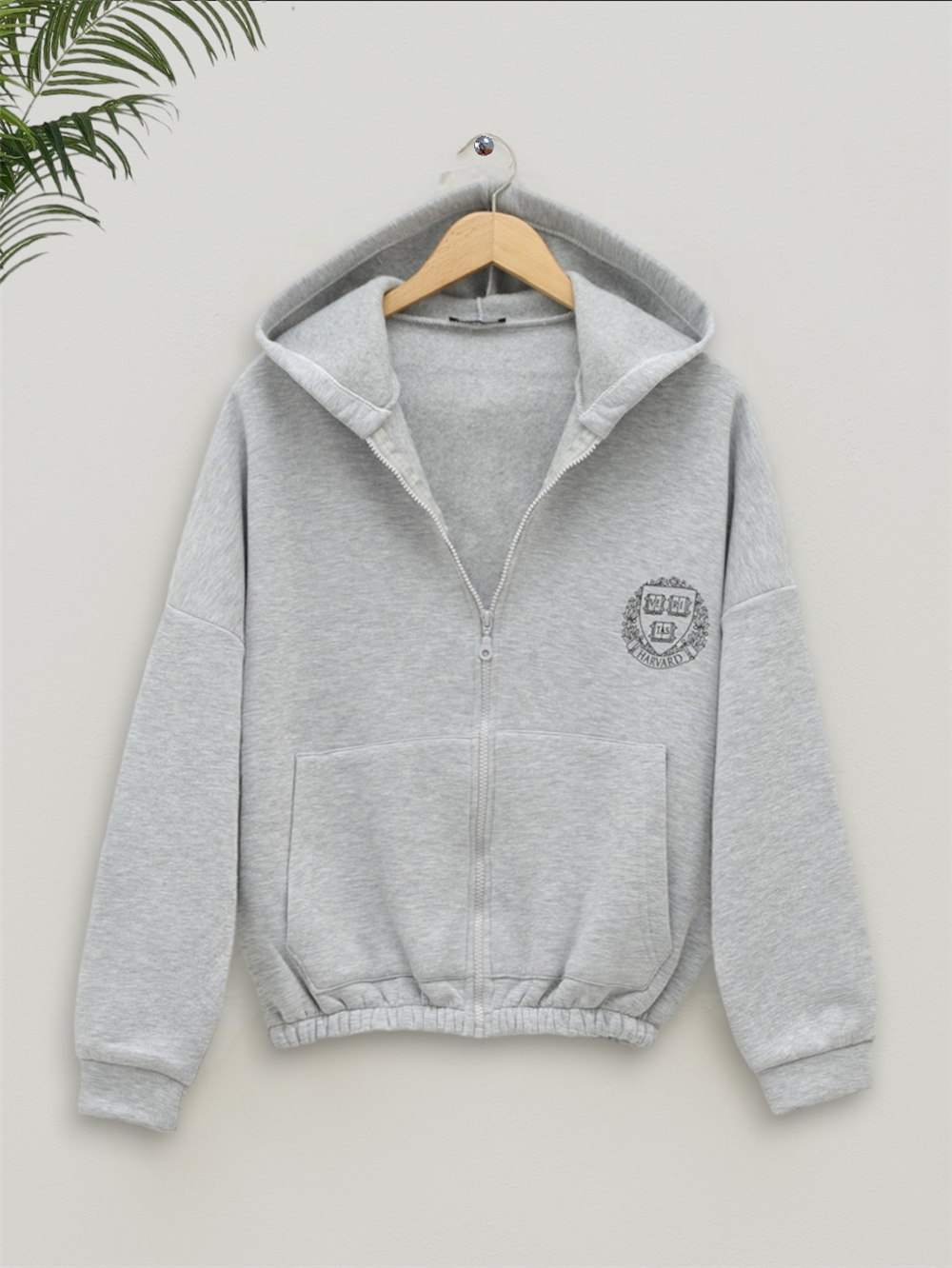 Hooded Sweatshirt with Elastic Skirt - Gray-357-3048-R11