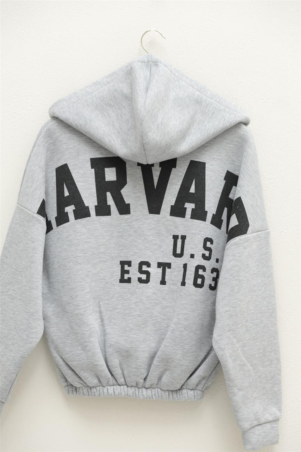 Hooded Sweatshirt with Elastic Skirt - Gray-357-3048-R11