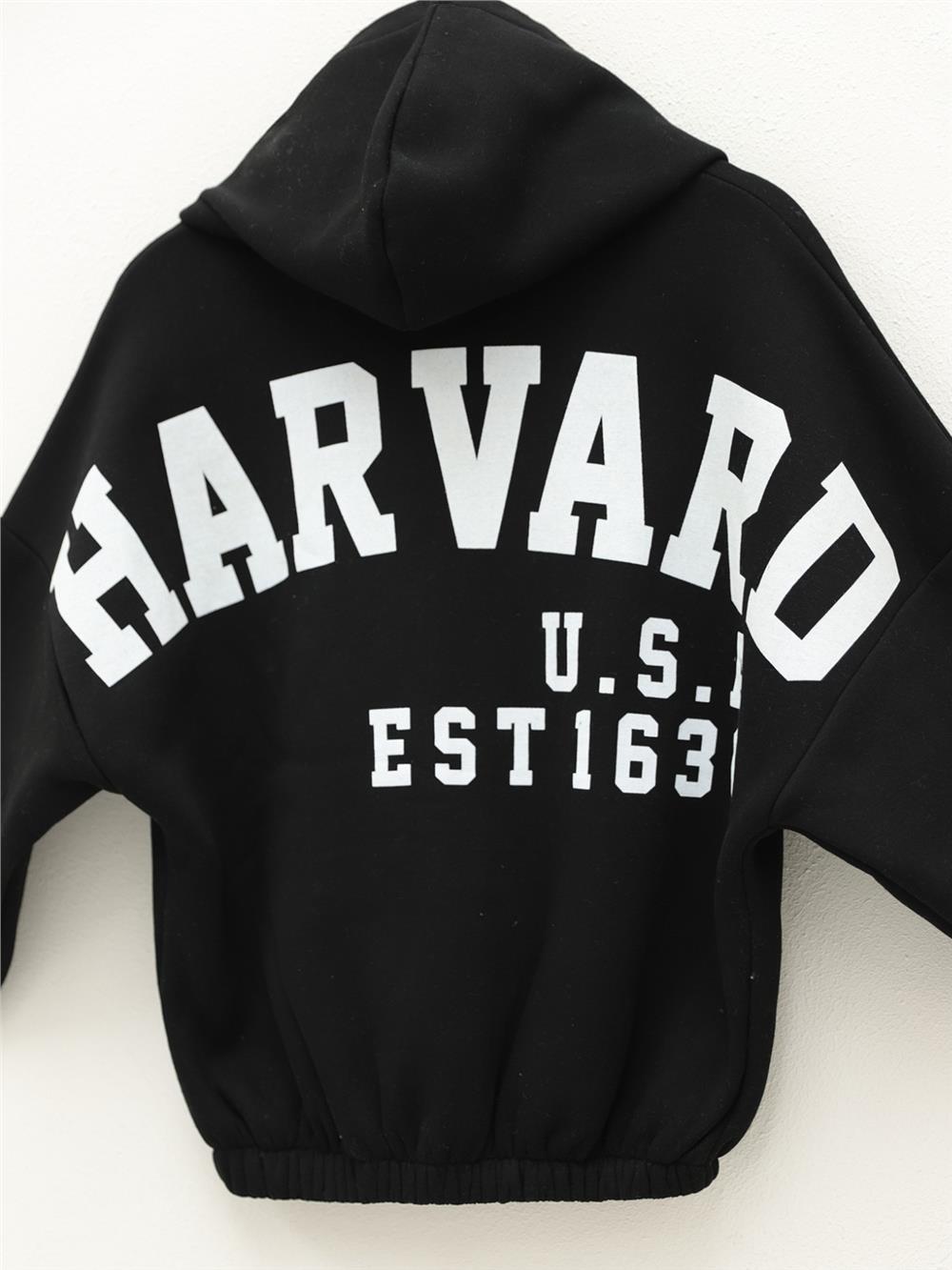 Hooded Sweatshirt with Elastic Skirt -Black-357-3048-R01