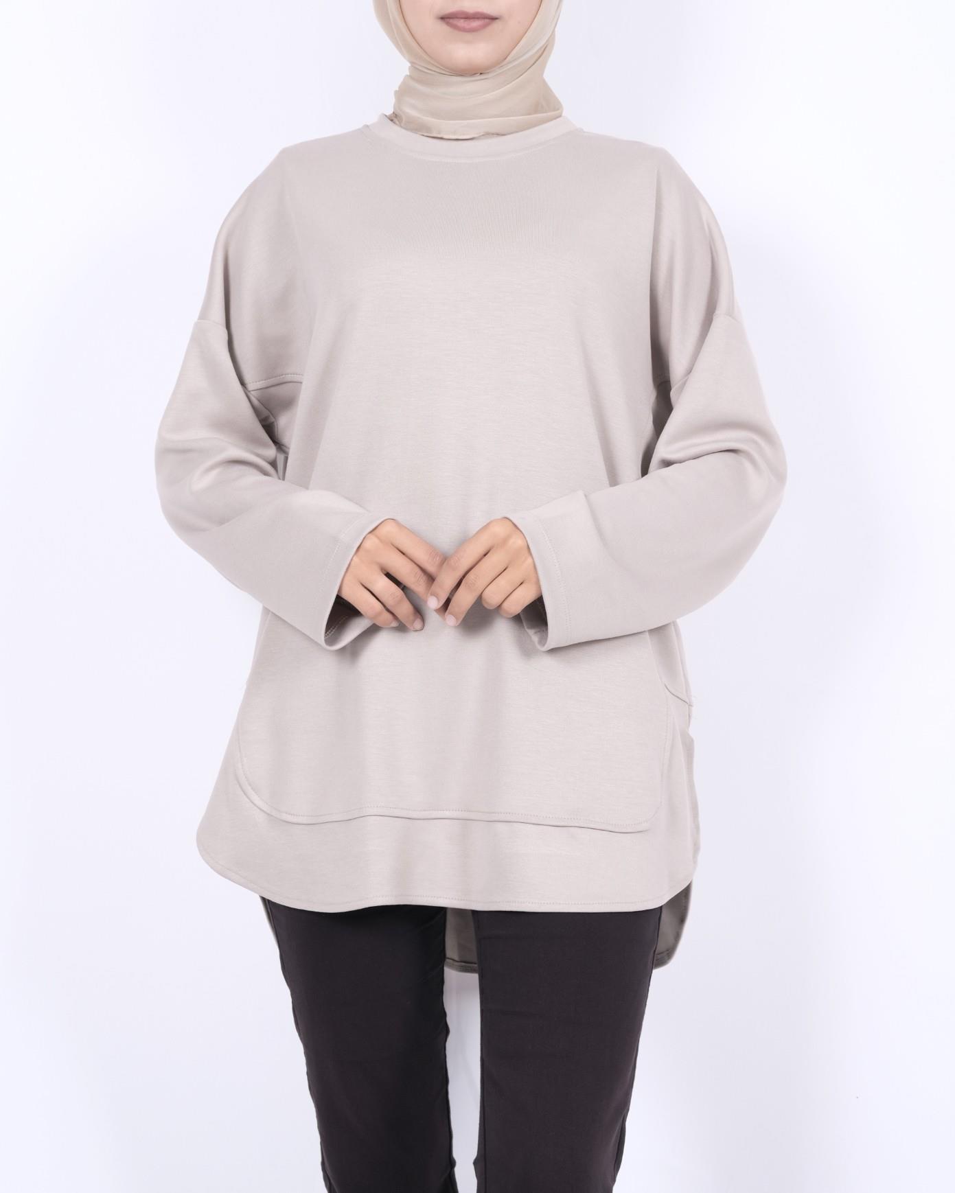 Eteği Oval Kesim Yırtmaçlı Oysho Sweat -Taş
