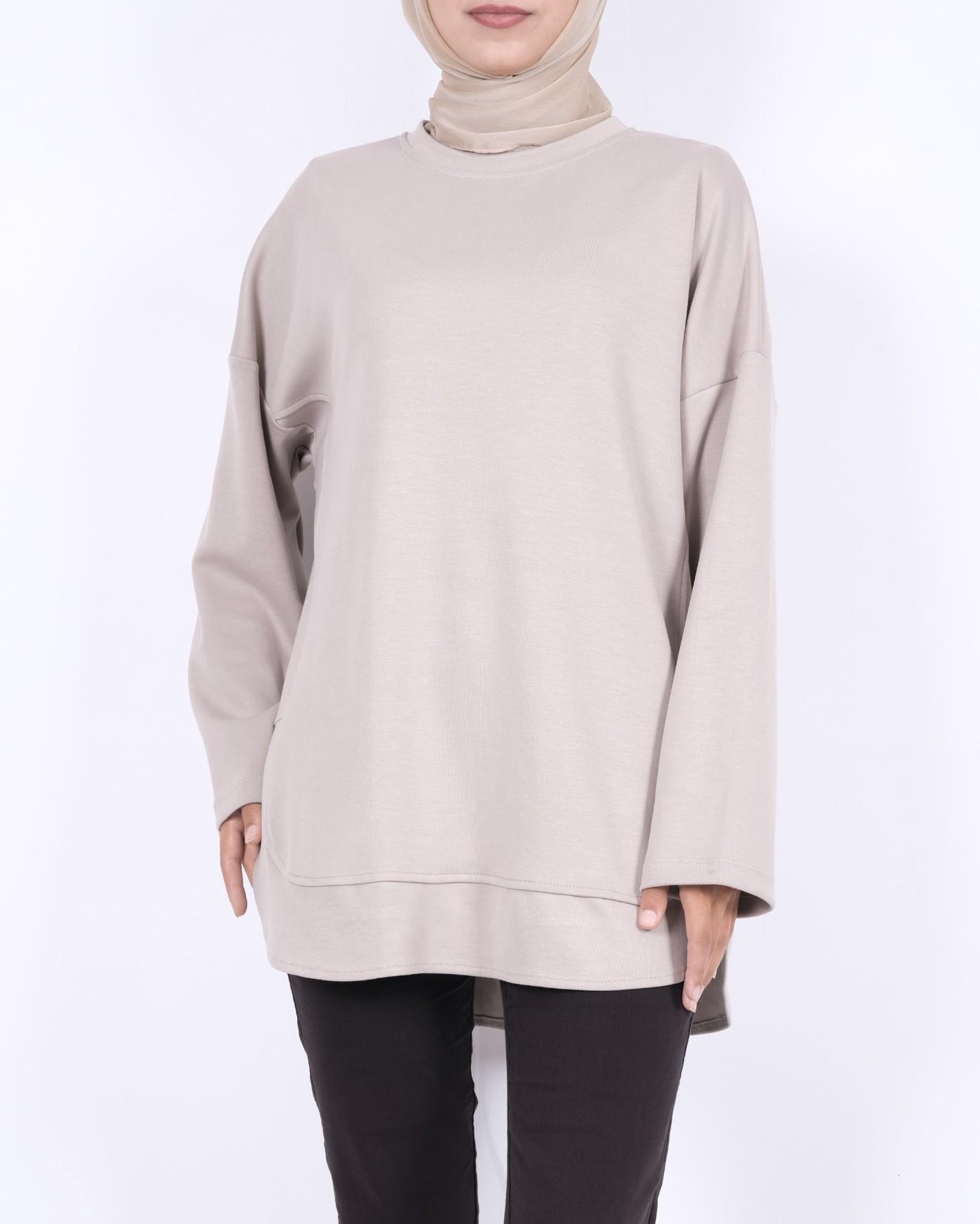 Eteği Oval Kesim Yırtmaçlı Oysho Sweat -Taş