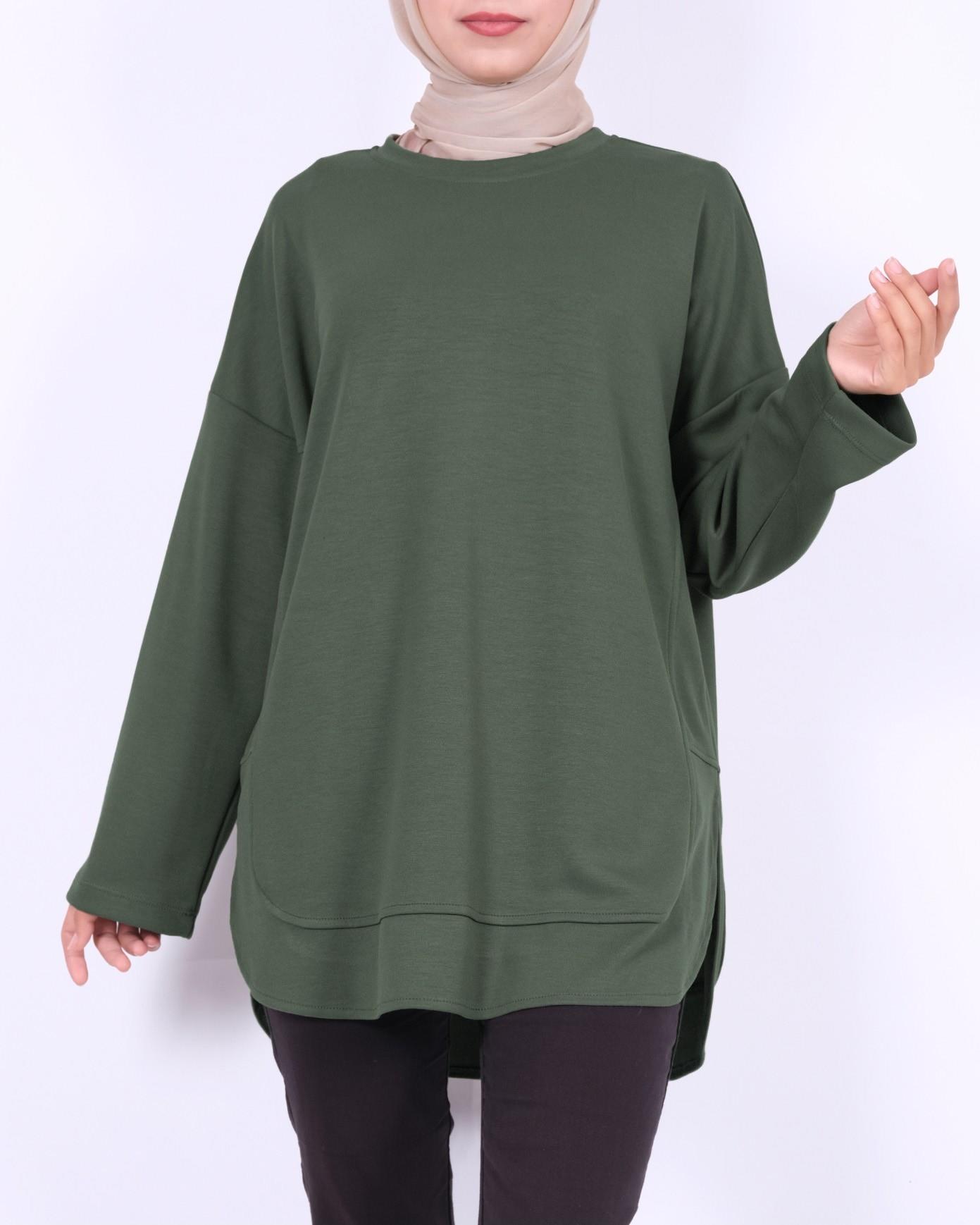 Eteği Oval Kesim Yırtmaçlı Oysho Sweat -Haki