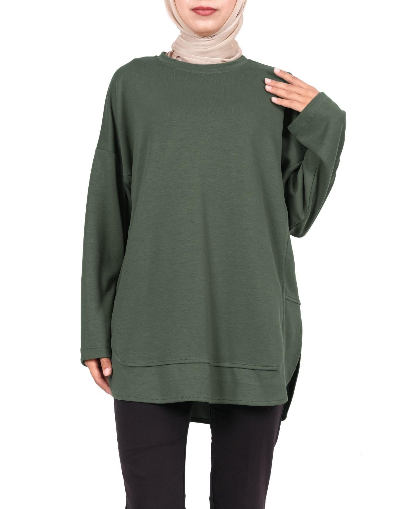 Eteği Oval Kesim Yırtmaçlı Oysho Sweat -Haki
