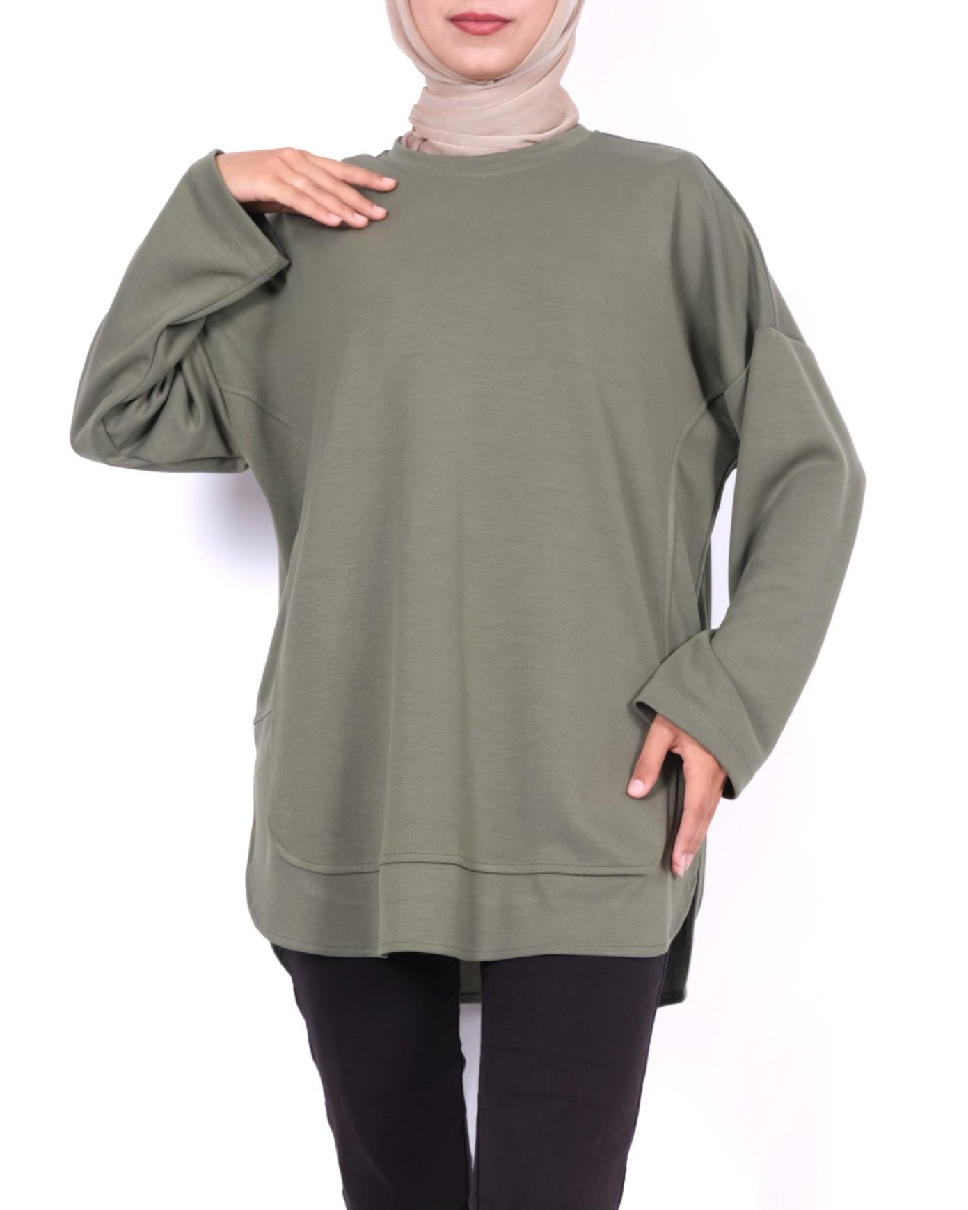 Eteği Oval Kesim Yırtmaçlı Oysho Sweat -Haki