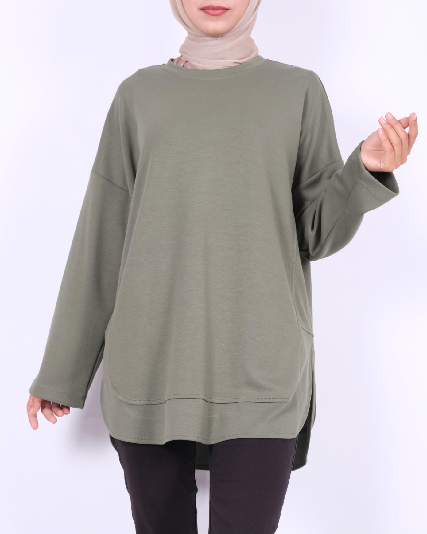 Eteği Oval Kesim Yırtmaçlı Oysho Sweat -Haki