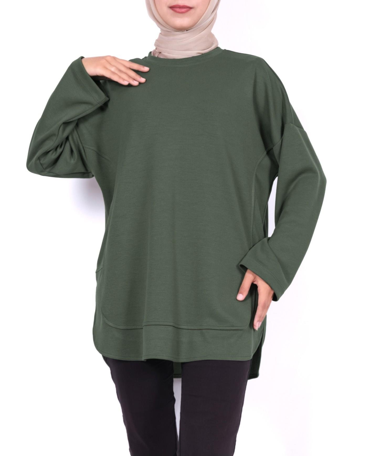 Eteği Oval Kesim Yırtmaçlı Oysho Sweat -Haki