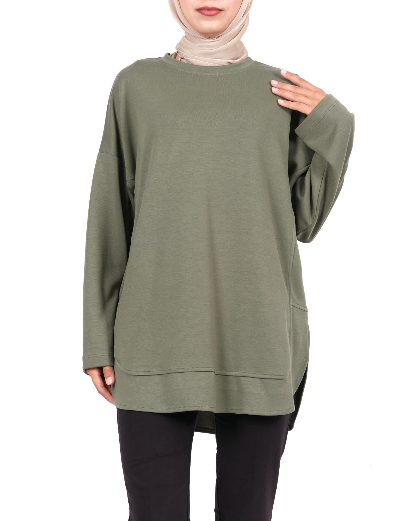Eteği Oval Kesim Yırtmaçlı Oysho Sweat -Haki