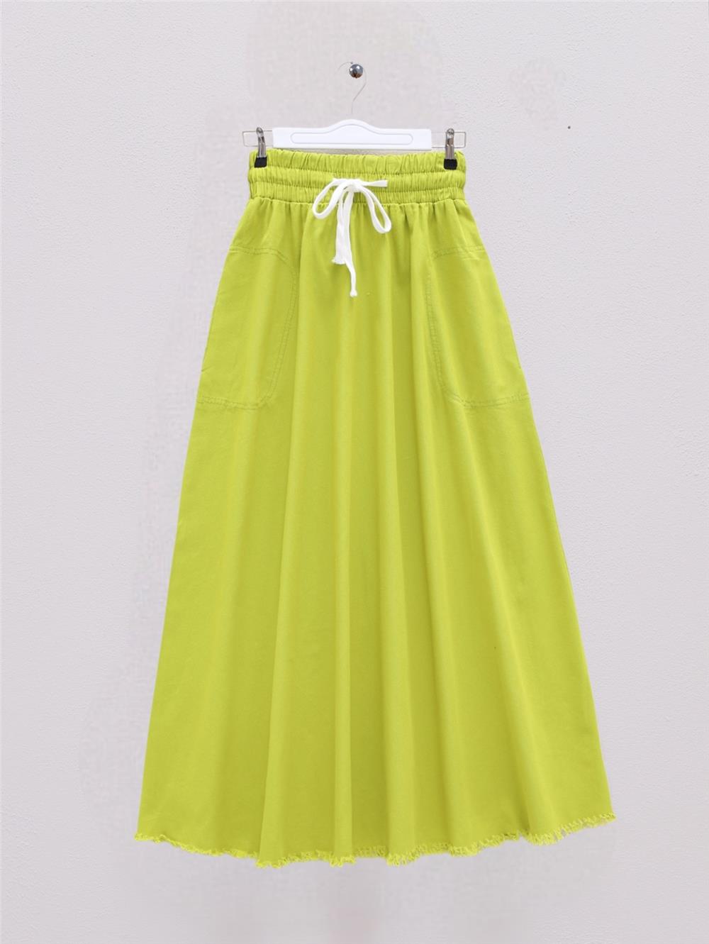 Pocketed Gabardine Mevlana Skirt with Tassels - F.Green-123-0689G-R67