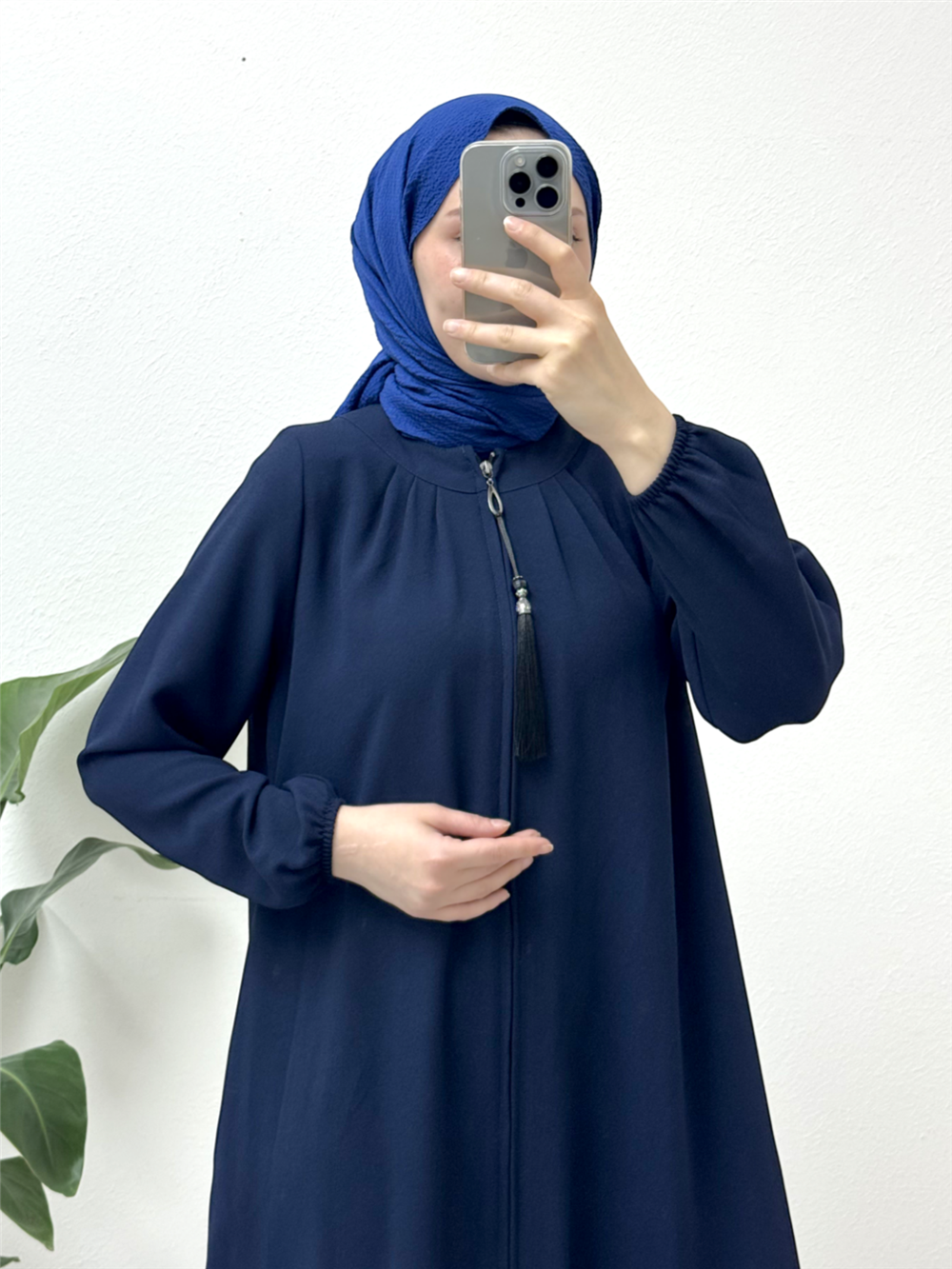 Zipper Tassel Detailed Padded Cape - Navy Blue-386-6097-R03