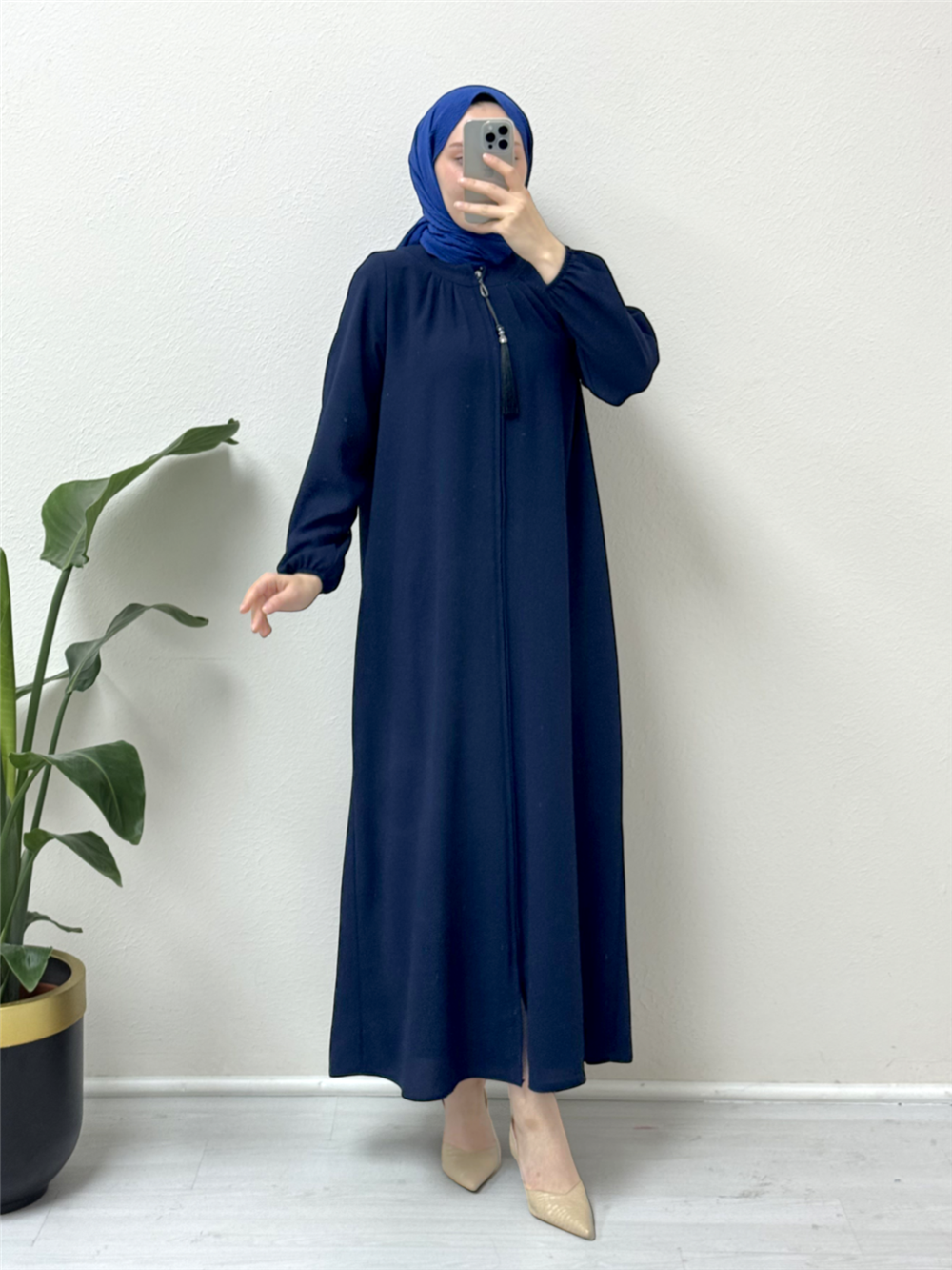 Zipper Tassel Detailed Padded Cape - Navy Blue-386-6097-R03