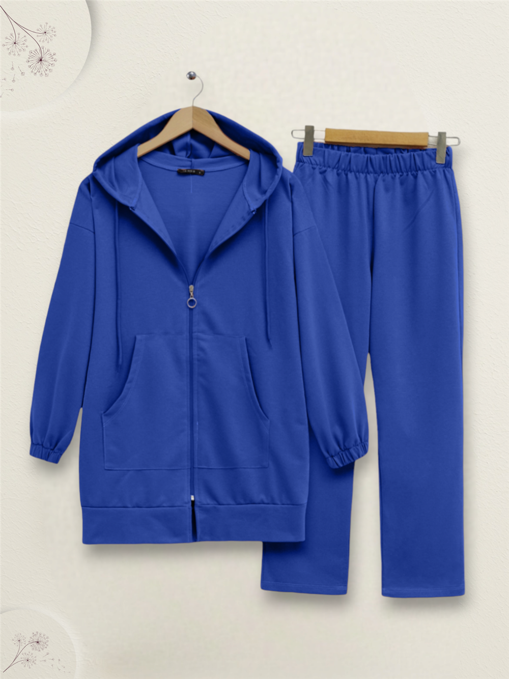 Zippered Hooded Combed Cotton Suit - Indigo-349-4070-R21