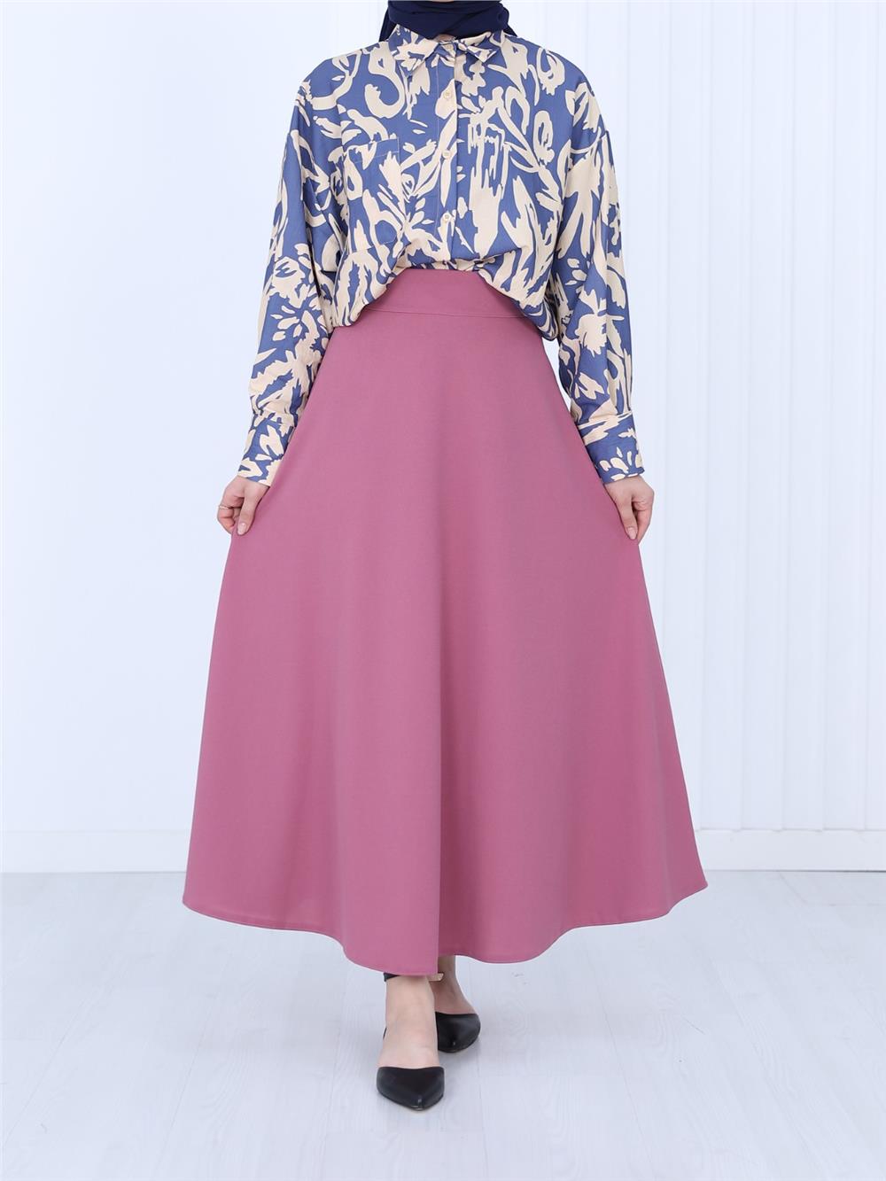 Zippered Flared Skirt -Cherry Color-123-1058-R44