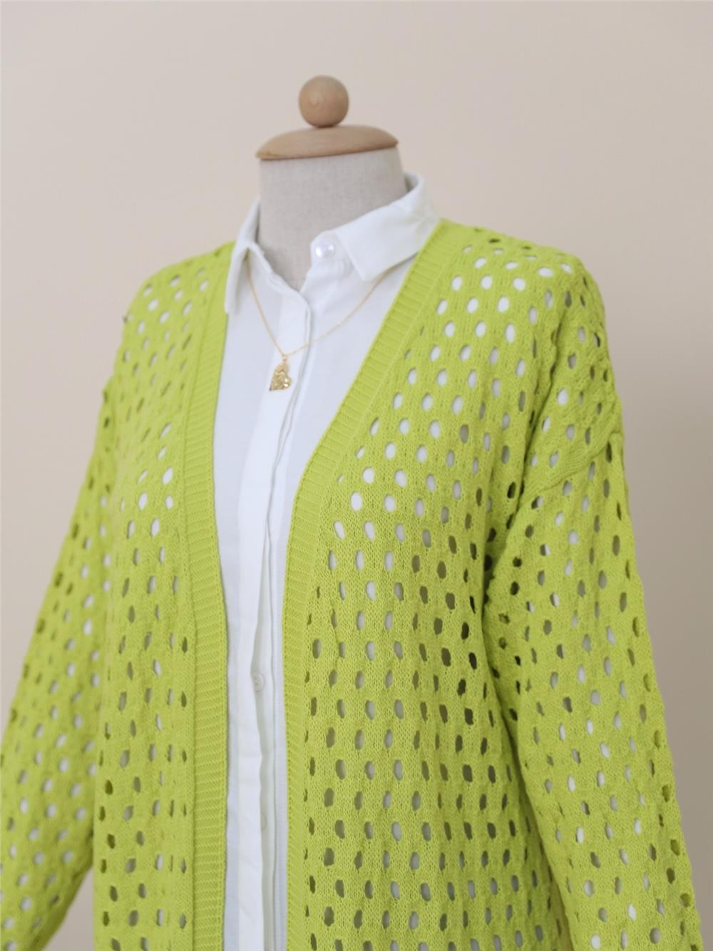 Mesh Springy Araboy Knitwear Cardigan -Oil Green-109-0453-R72