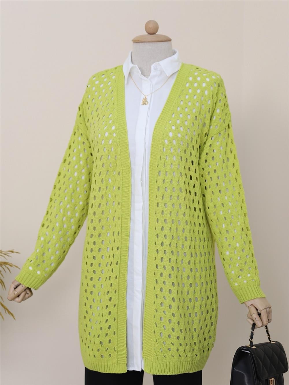 Mesh Springy Araboy Knitwear Cardigan -Oil Green-109-0453-R72