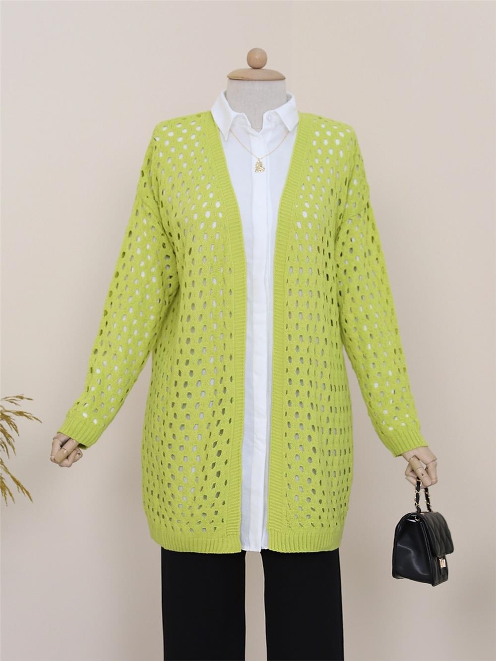 Mesh Springy Araboy Knitwear Cardigan -Oil Green-109-0453-R72