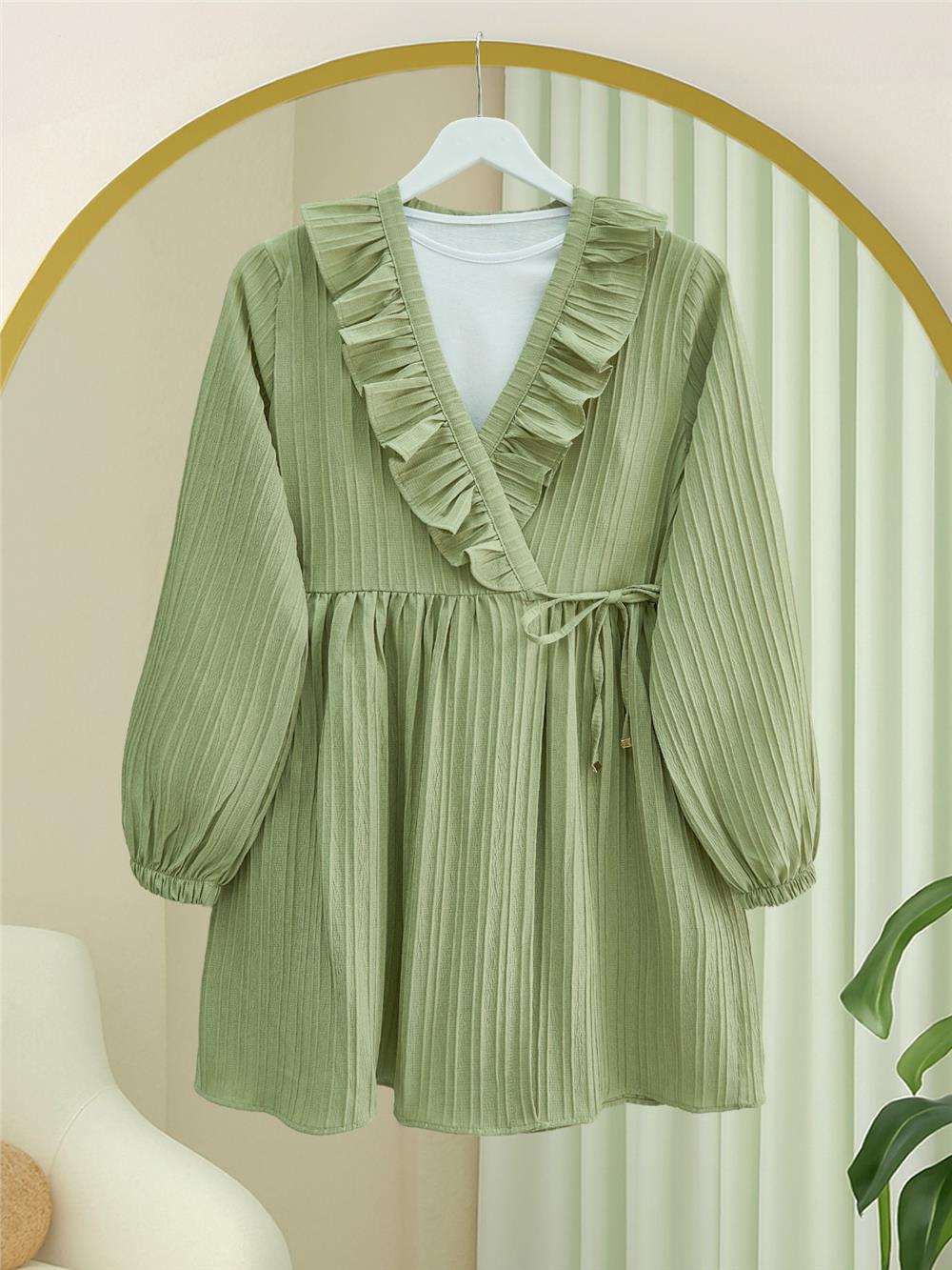 Fırfırlı Önü Bağcıklı Kolu Lastikli Kimono  -Çağla Y.-398-1031-R70