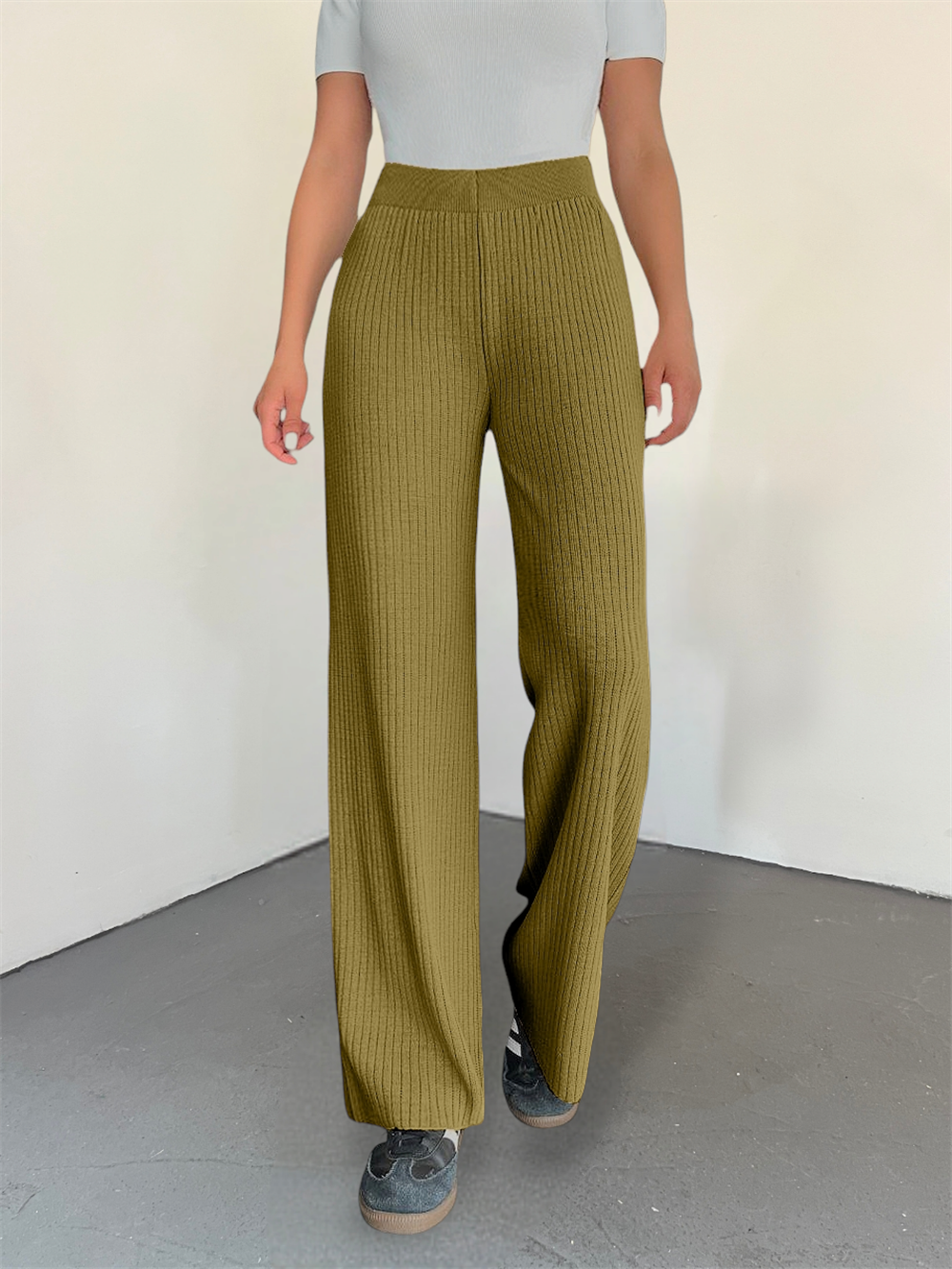 Corduroy Knitwear Trousers -Oil Green-295-2127-R72