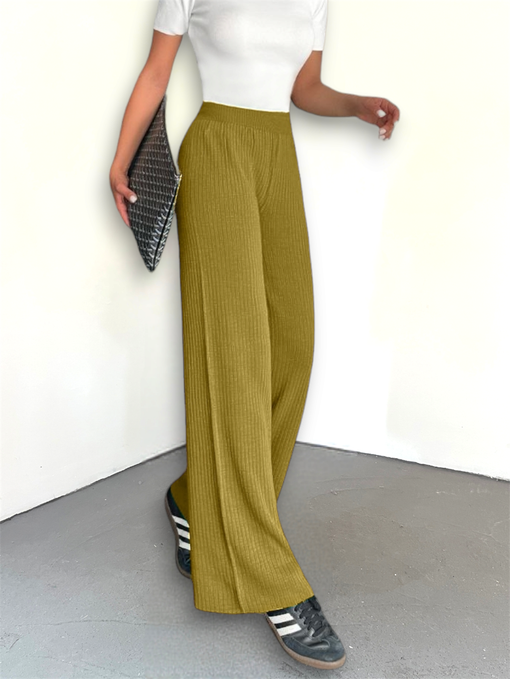 Corduroy Knitwear Trousers -Oil Green-295-2127-R72