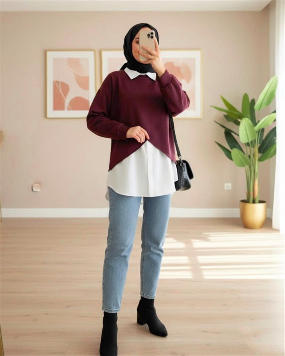 Gömlekli Bolerolu Oysho Üst Takım  -Bordo-120-1625-R04