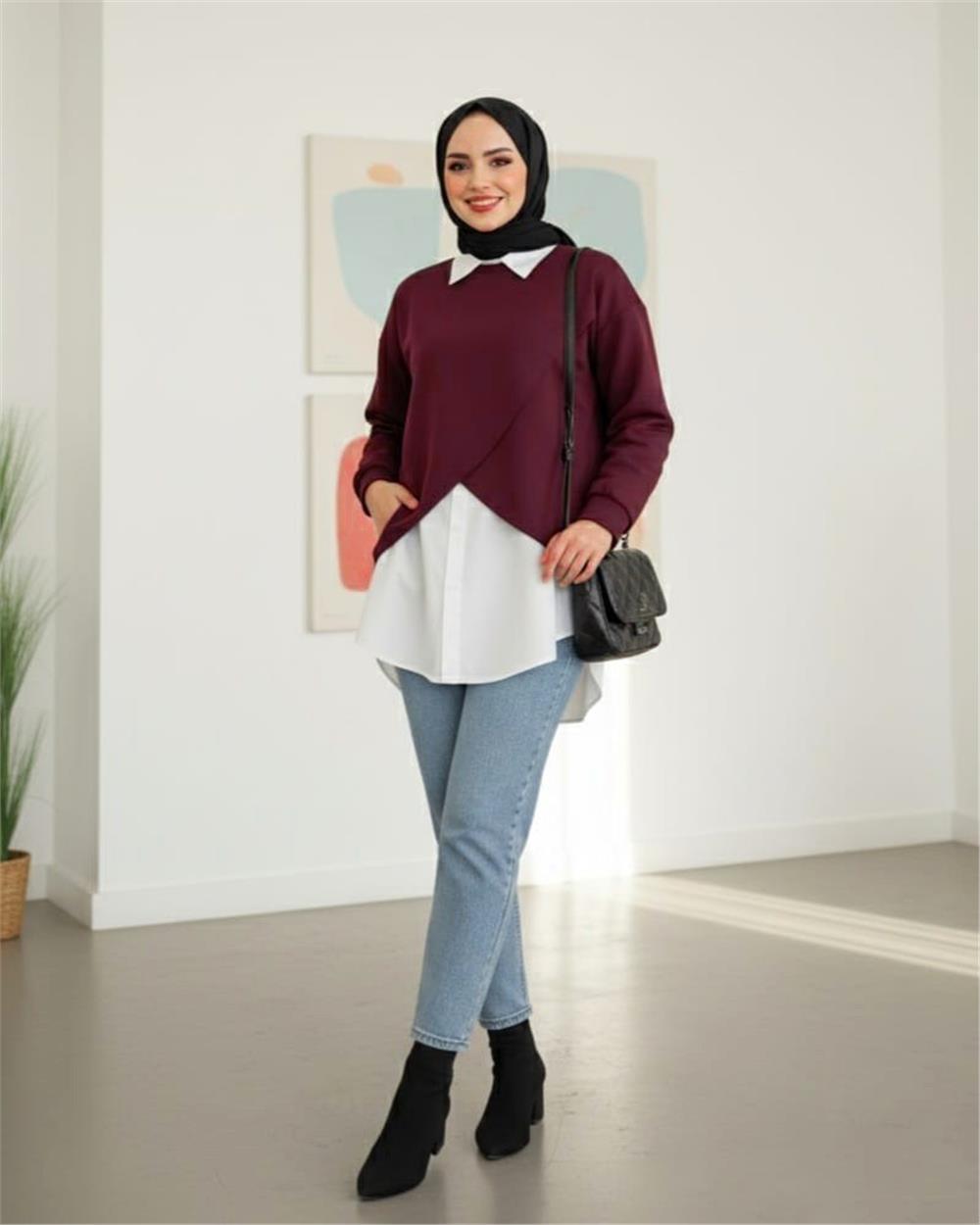 Gömlekli Bolerolu Oysho Üst Takım  -Bordo-120-1625-R04