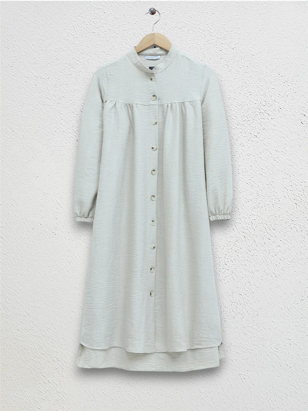 Magnificent Collar Buttoned Wrap Tunic -Beige-186-564-R56