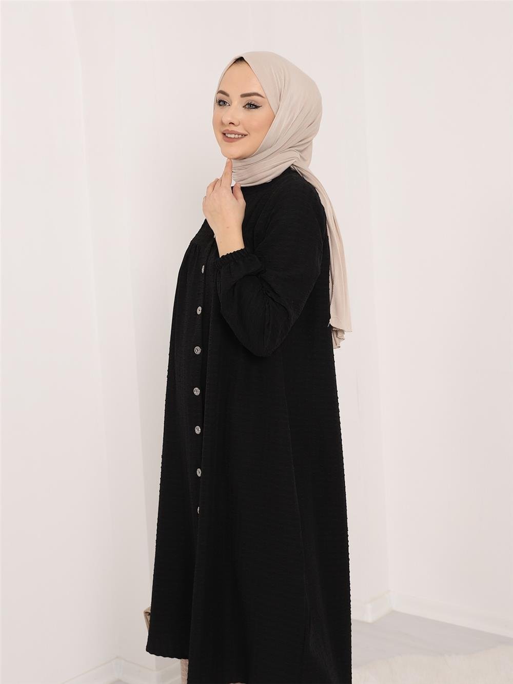 Magnificent Collar Buttoned Wrap Tunic -Black-186-564-R01