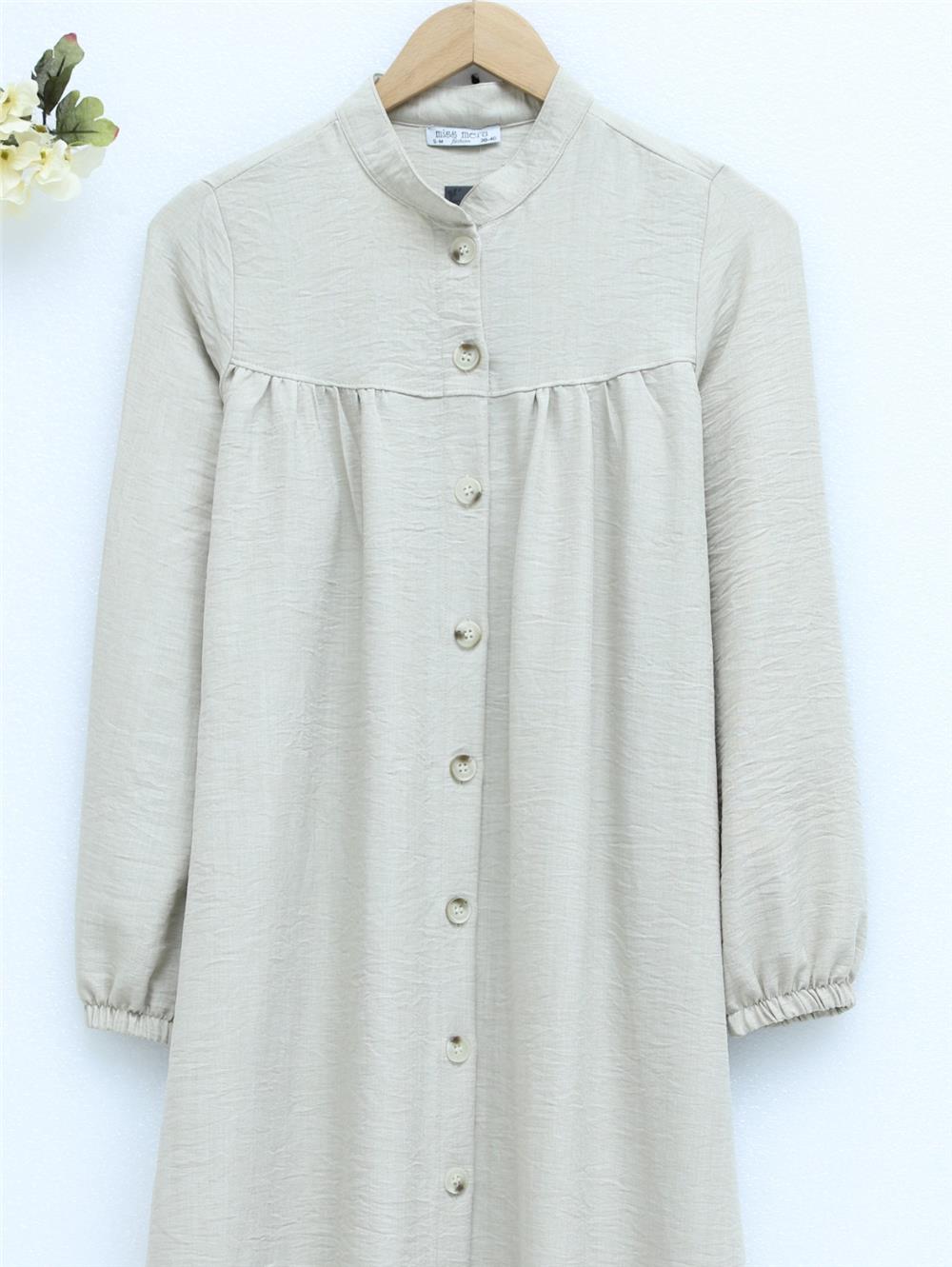 Magnificent Collar Buttoned Wrap Tunic -Beige-186-564-R56