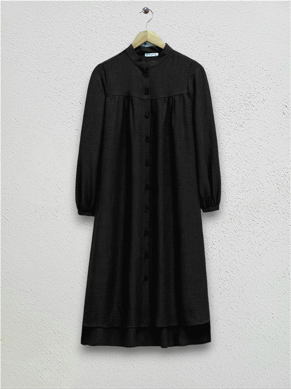 Magnificent Collar Buttoned Wrap Tunic -Black-186-564-R01