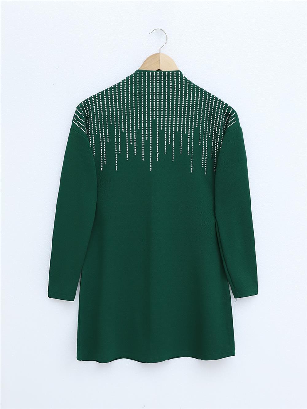 Judge Collar Front Stone Detailed Trousers Suit - Emerald-349-5019-R17