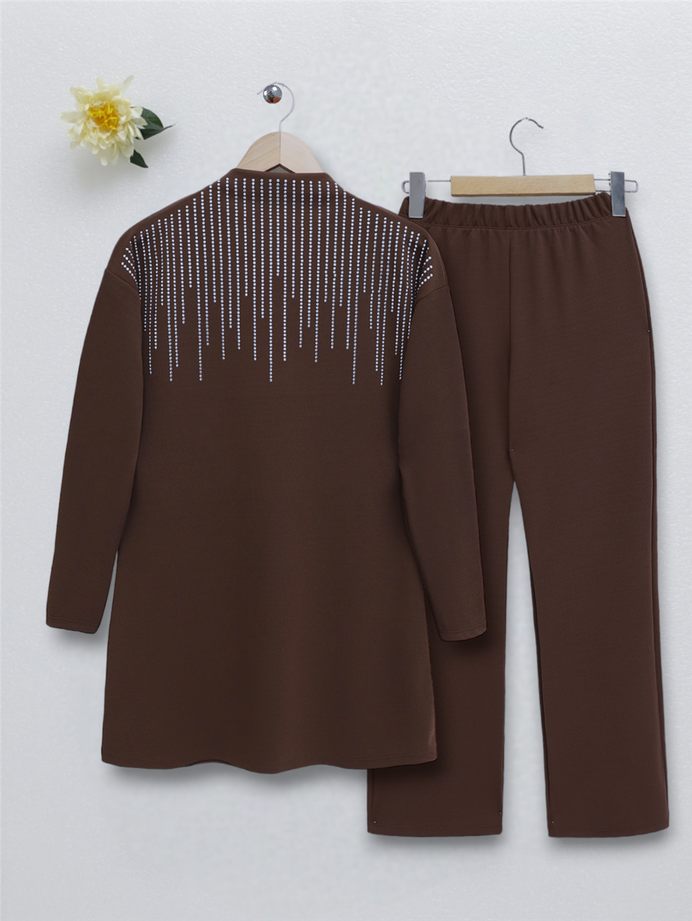 Judge Collar Front Stone Detailed Trousers Suit - Brown-349-5019-R15