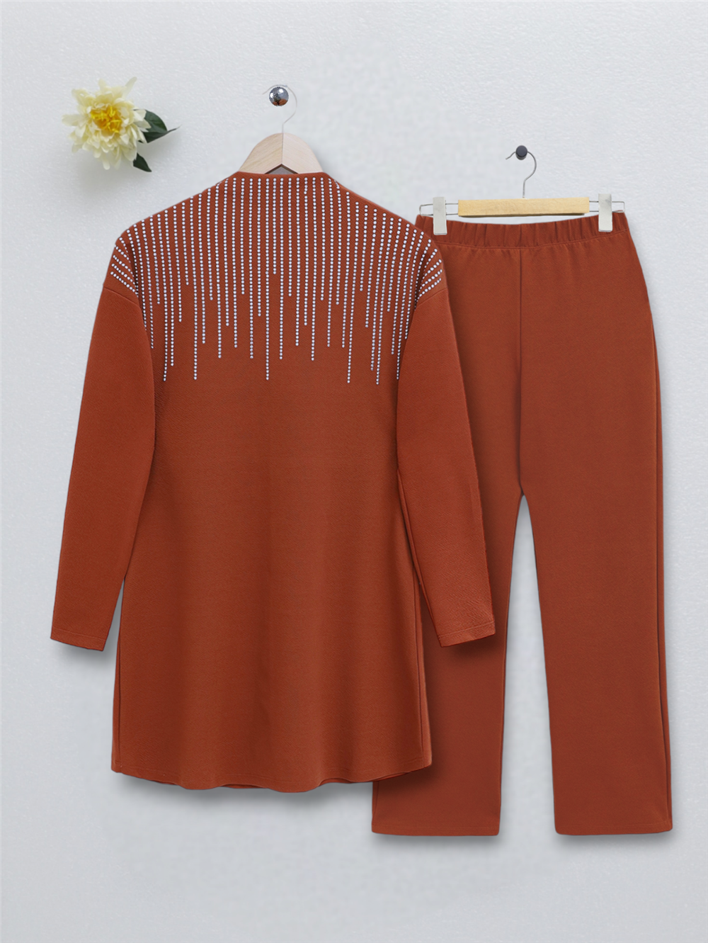 Judge Collar Front Stone Detailed Trousers Suit -Cinnamon-349-5019-R45
