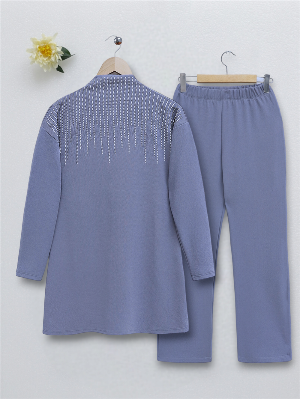 Judge Collar Front Stone Detailed Trousers Suit - Gray-349-5019-R11