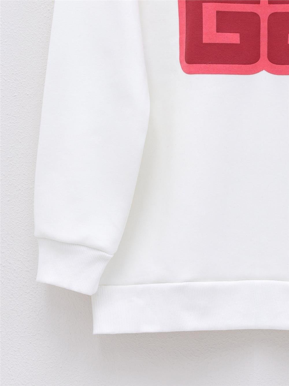 Harf Baskılı Bisiklet Yaka Şardonlu Sweat -Beyaz-357-3052-R02