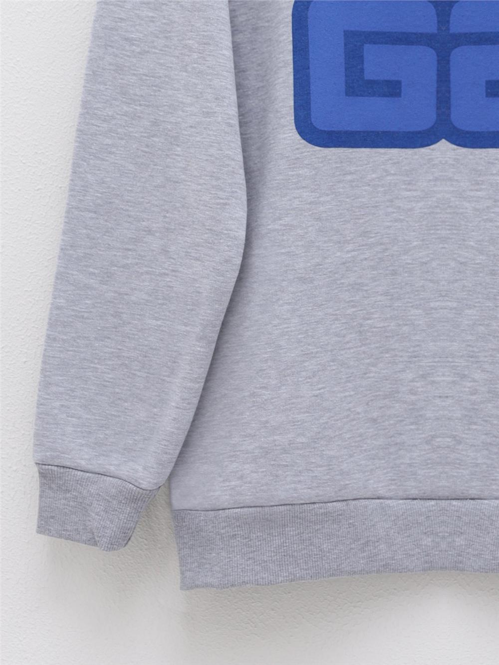 Harf Baskılı Bisiklet Yaka Şardonlu Sweat -Gri-357-3052-R11