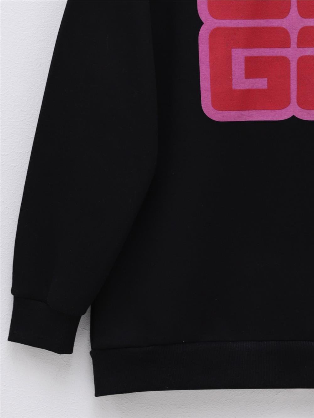 Harf Baskılı Bisiklet Yaka Şardonlu Sweat -Siyah-357-3052-R01