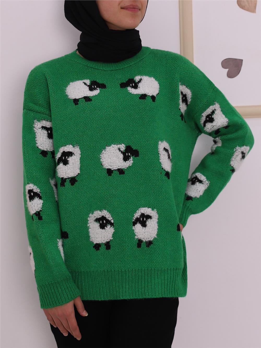 Animal Figured Jacquard Knitwear Sweater -Green-109-0216-R35