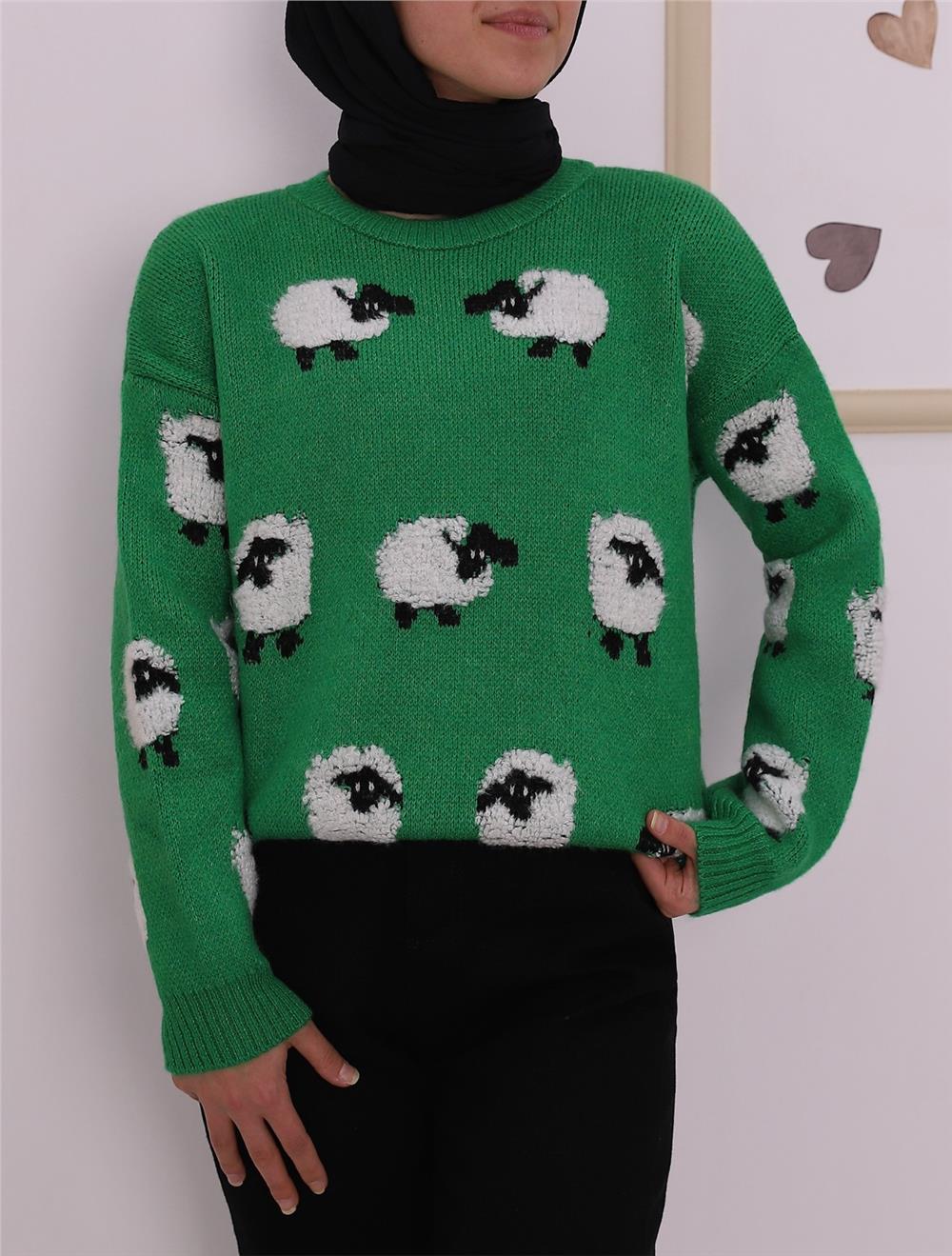 Animal Figured Jacquard Knitwear Sweater -Green-109-0216-R35