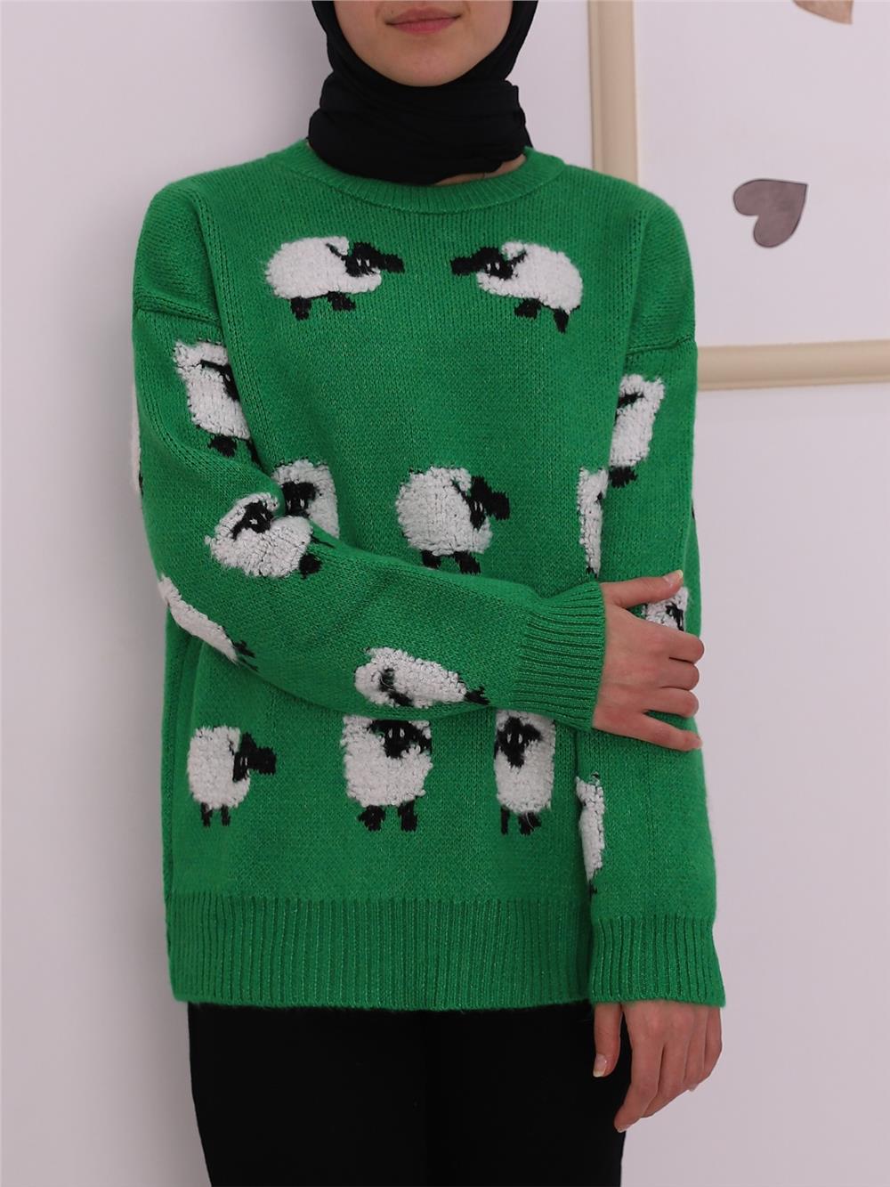 Animal Figured Jacquard Knitwear Sweater -Green-109-0216-R35