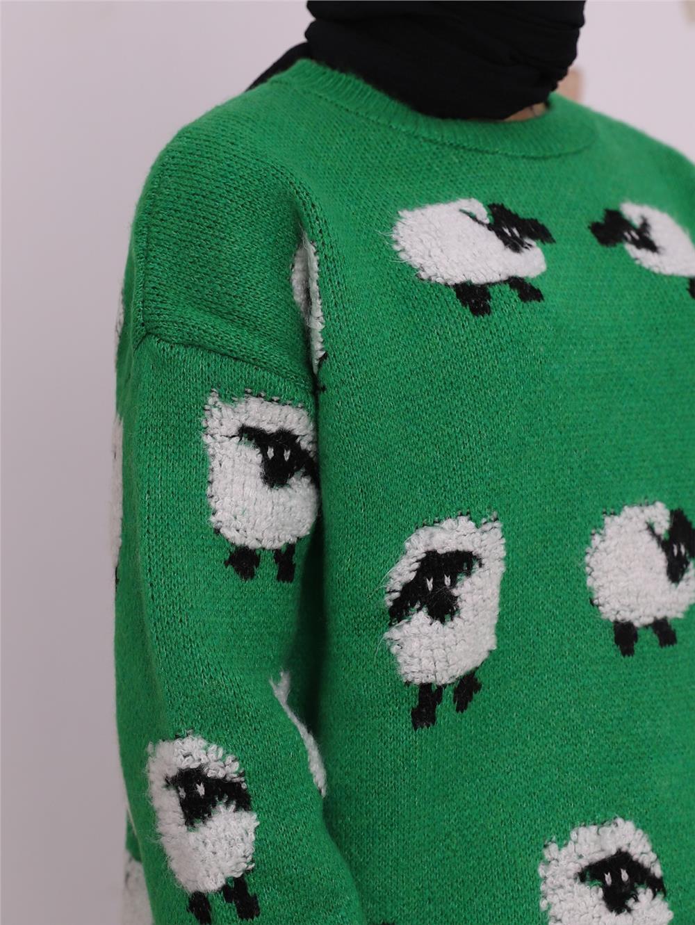 Animal Figured Jacquard Knitwear Sweater -Green-109-0216-R35