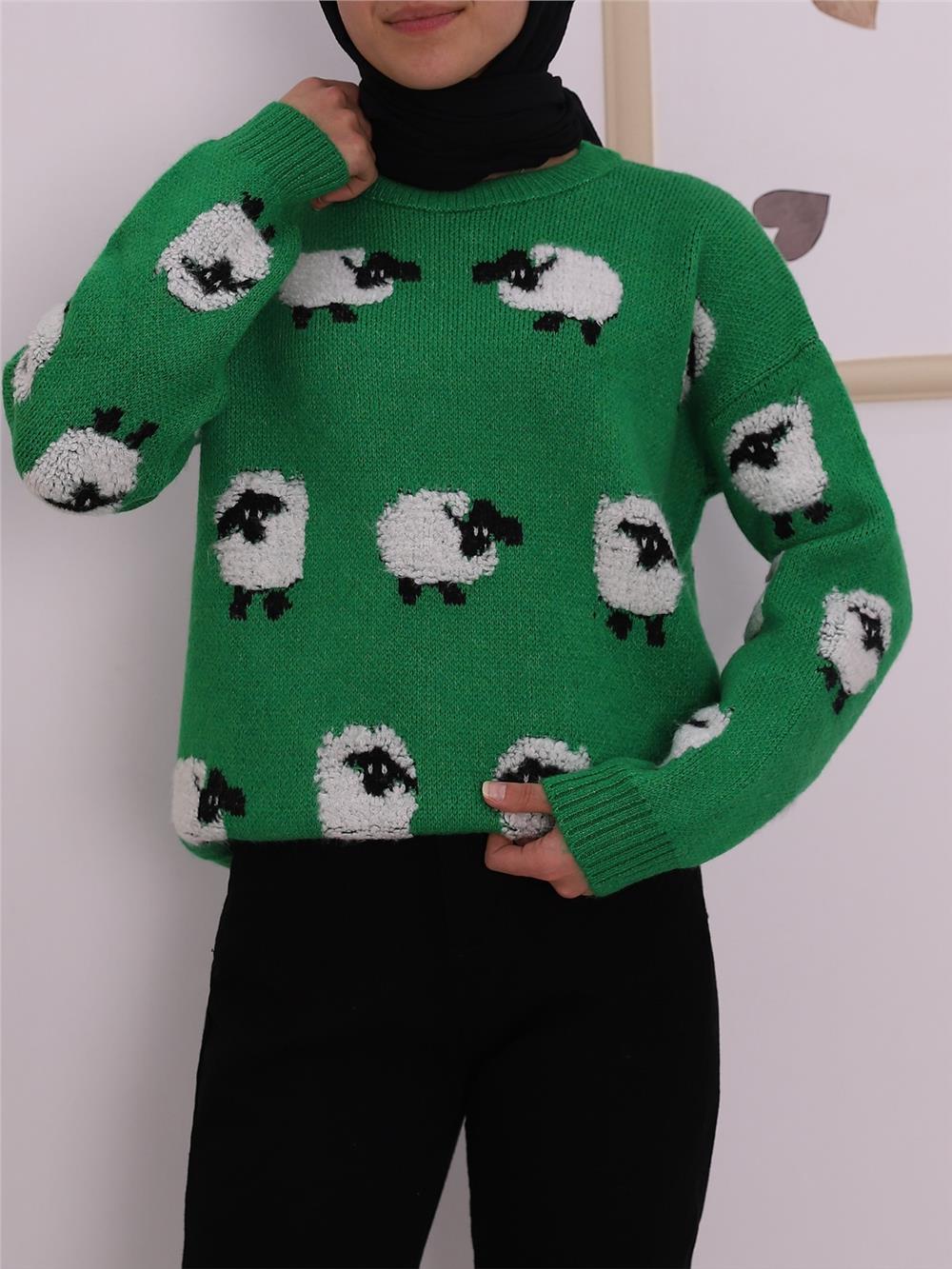 Animal Figured Jacquard Knitwear Sweater -Green-109-0216-R35