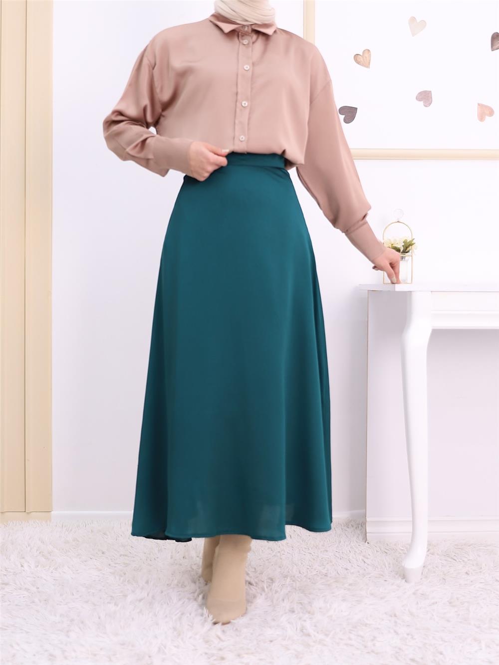 تنورة واسعة من الساتان مبطنة - زمرد-123-3038S-R17