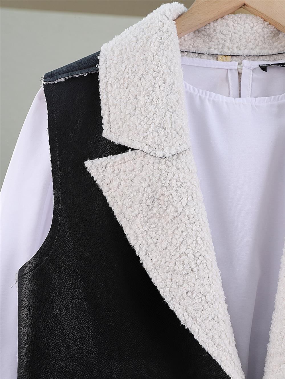 İçi Kuzu Peluş Çift Cepli Yelek -Beyaz-398-9023-R02