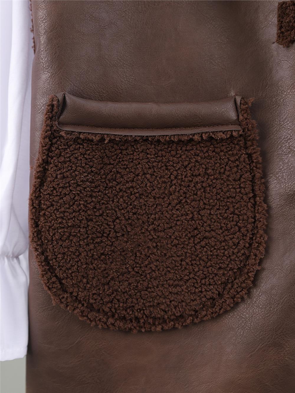 İçi Kuzu Peluş Çift Cepli Yelek -Kahve-398-9023-R15