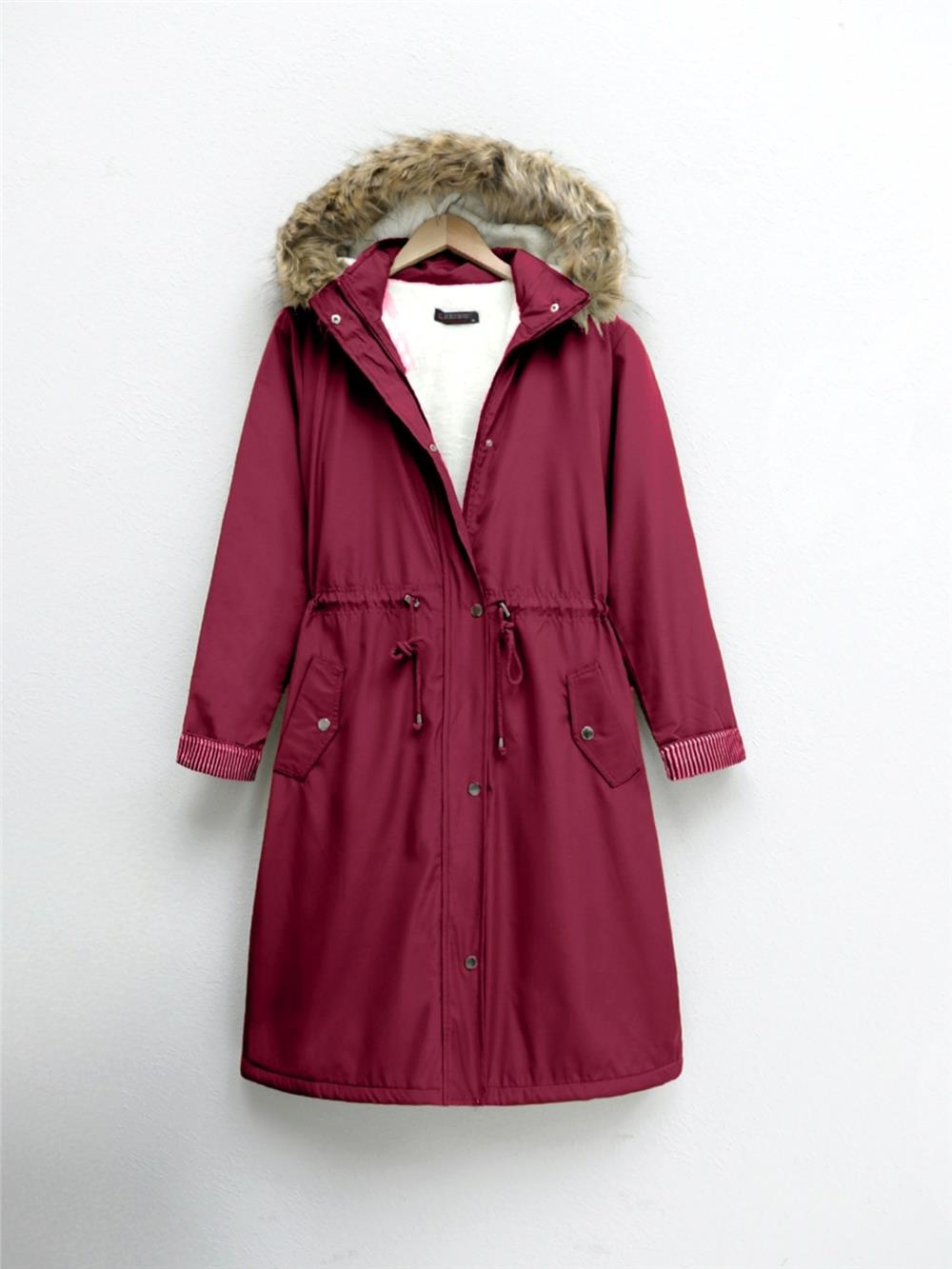 Bondig Coat with Plush Inside and Hoodie - Claret Red-148-2161-R04