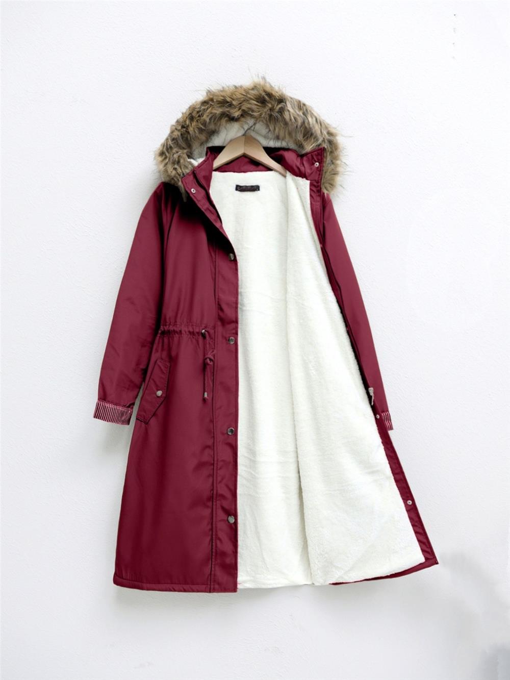Bondig Coat with Plush Inside and Hoodie - Claret Red-148-2161-R04