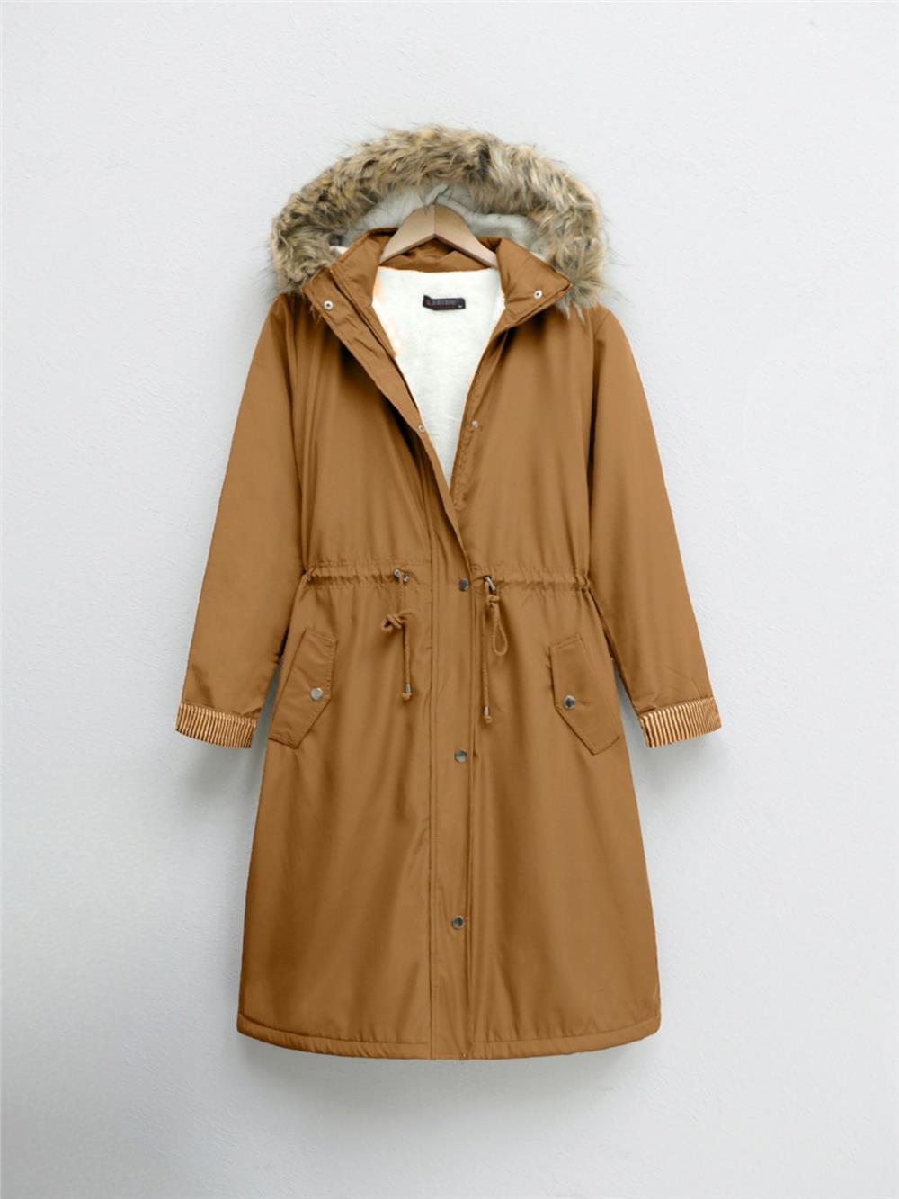 Bondig Coat with Plush Inside Hoodie - Mustard-148-2161-R08
